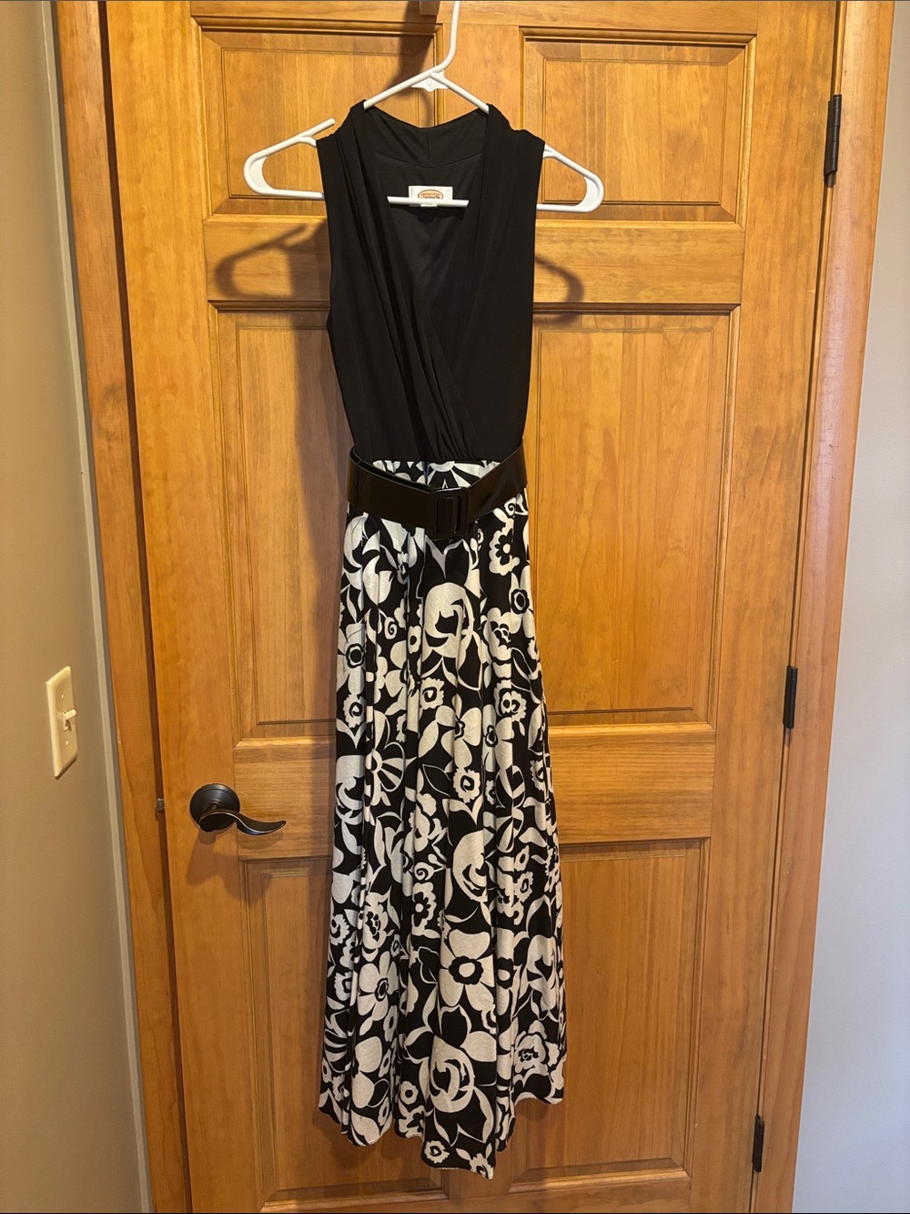 Talbots Black and White Floral Wrap Maxi Dress with Belt